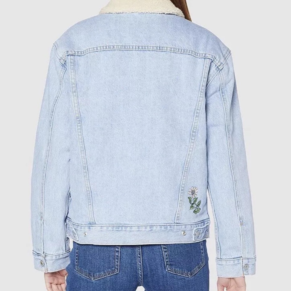 Denim Jacket Sherpa Trucker Embroidered Levi's 36137-0029 Blue Size Small - Picture 2 of 10